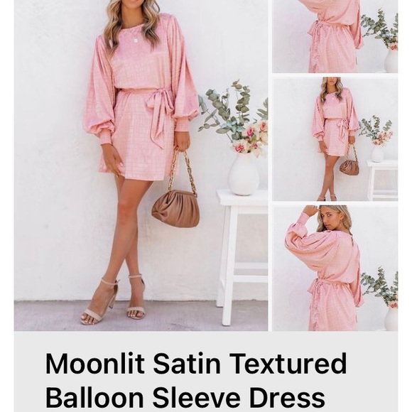 Satin Textured Balloon Sleeve Dress, NWT - Picture 1 of 2